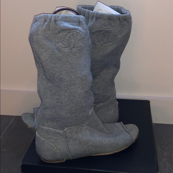 Chanel Gray “Sweat” Bootie sz 38 - Picture 1 of 8
